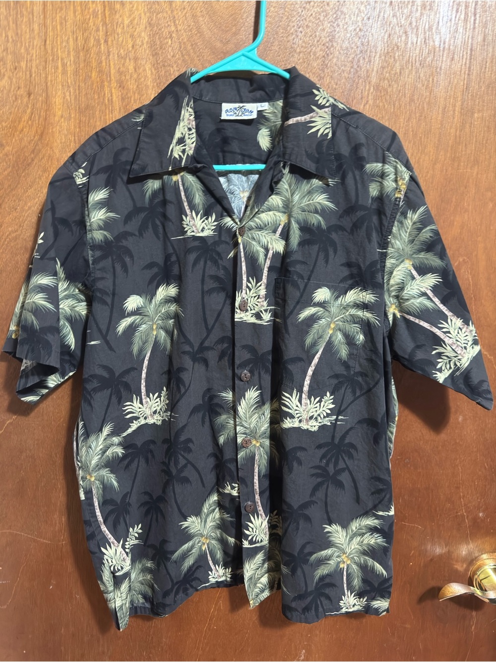 Ron Jon Black Palm-Print Short-Sleeve Button-Down Shirt